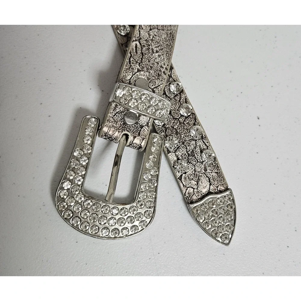 Beltiscool Animal Print Silver Skinny Rhinestone‎ Belt Size 26